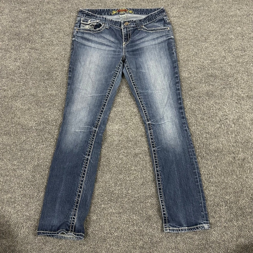 Maurices Jeans Womens 11/12 RGL Blue Bootcut Medium Wash Stretch Flap Pocket
